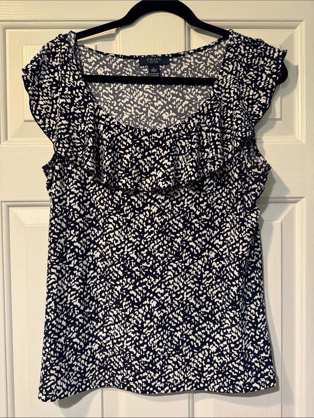 Chaps Navy and White Ruffle-Neck Printed Camisole